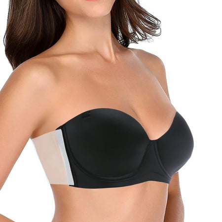 JDEFEG Underwear Women Womens Bras Comfortable Plus Size Ladies Low Cut Strapless Adhesive Push Up Bra Open Back Adhesive Bra Womens Underwear Nylon Spandex Black 32/70A