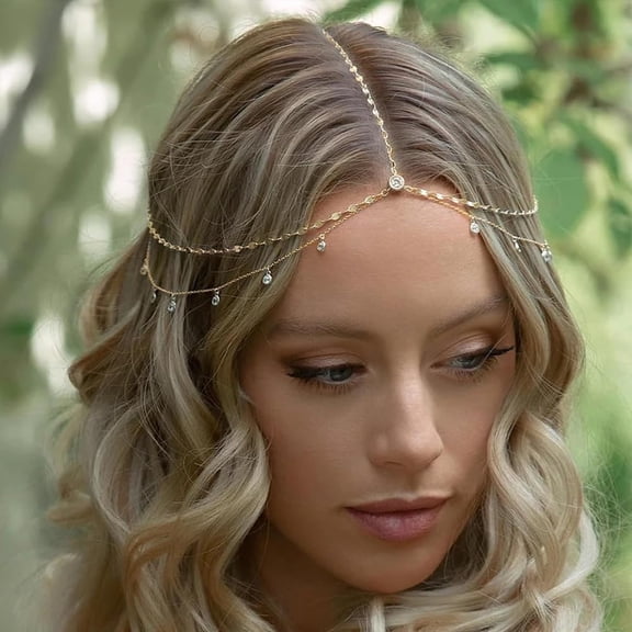 Rhinestone Head Chain Gold Bride Headpiece Wedding Headbands Chain Layered Festival Prom Hair Accessories for Women And Girls