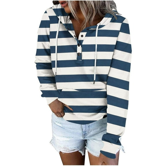 Xudanell Womens Fashion Hoodies Sweatshirts Womens Drawstring Hoodie Oversized Tops with Versatile Design for All Seasons Blue L