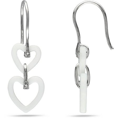 Miabella 6-1/2 Carat T.G.W. White Onyx and Diamond-Accent Sterling Silver Double Heart Dangle Earrings