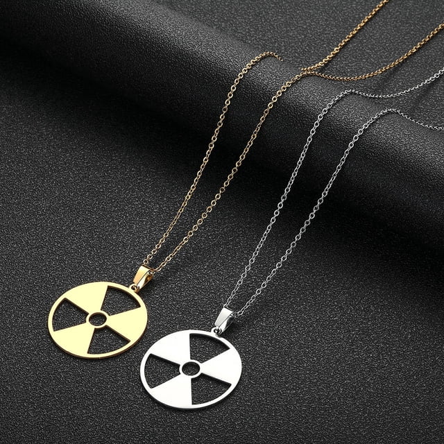 Collar de acero inoxidable con colgante de peligro radiactivo - colgante de 3 cm, cadena de 45+5 cm, espejo pulido, caja de regalo