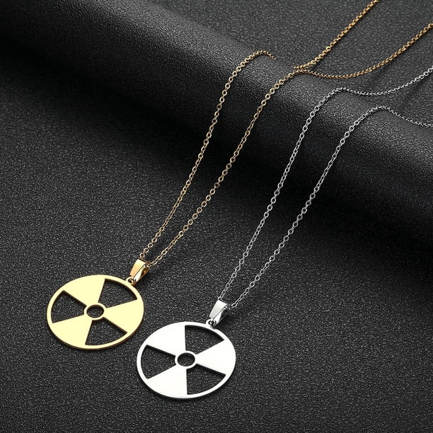 Collar de acero inoxidable con colgante de peligro radiactivo - colgante de 3 cm, cadena de 45+5 cm, espejo pulido, caja de regalo