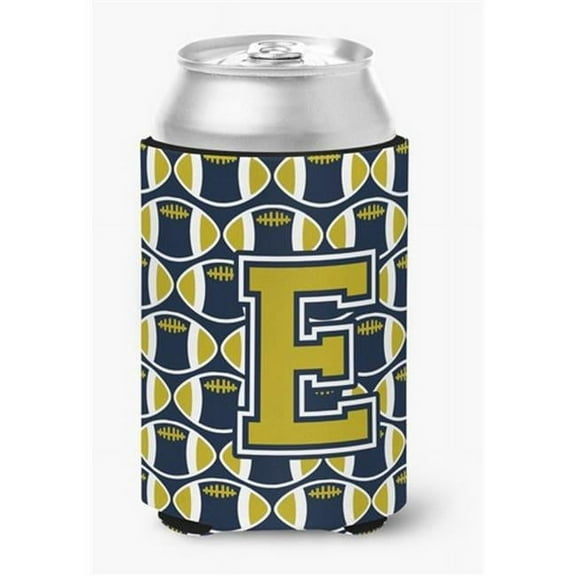 Letter E Football Blue & Gold Can or Bottle Hugger, 0.25 x 4 x 5.5 in.