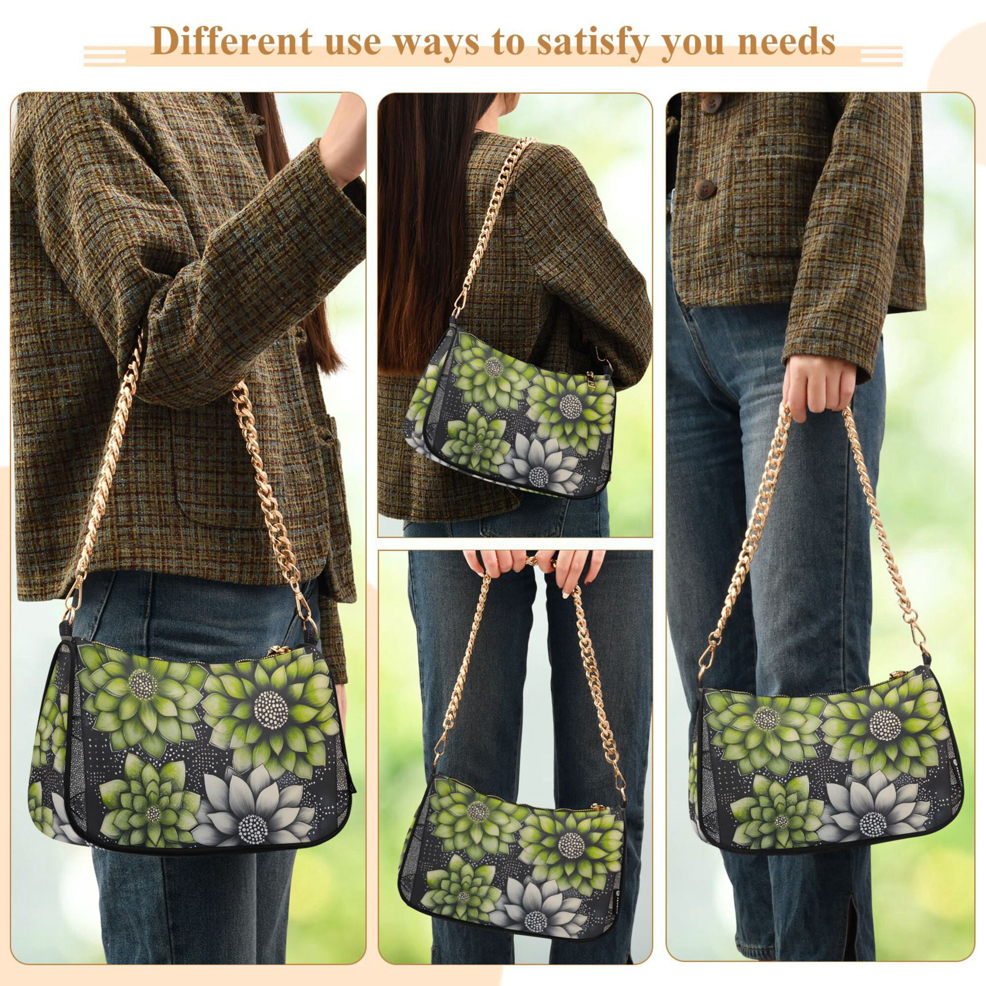 FORMRS Womens Shoulder Bag with Chain Strap Clutch Purse Cute Tote Handbag, Gray Floral