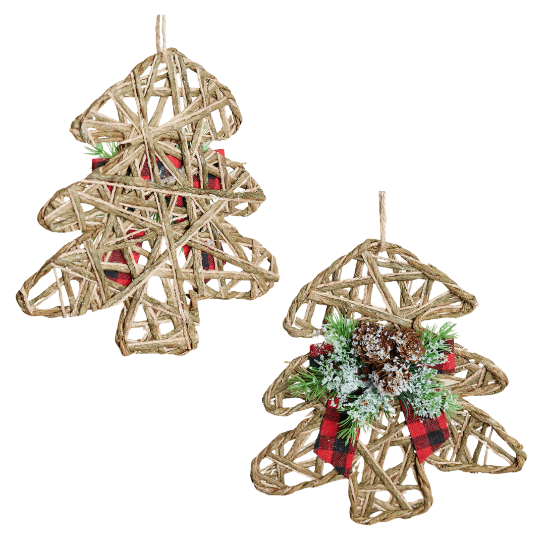 4pc Woven Jute Tree and Star Shaped Ornament Set - for Christmas Decor - Factory Direct Craft