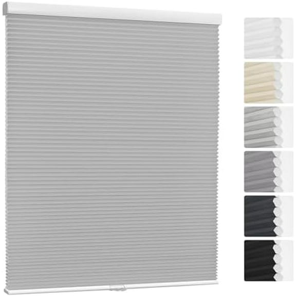 Cordless Cellular Shades Heat Insulated Honeycomb Blinds Custom Size Easy to Install Light Filtering Blinds for Windows Shades for Bedroom Windows (Light Grey, 10" W x 72" H)