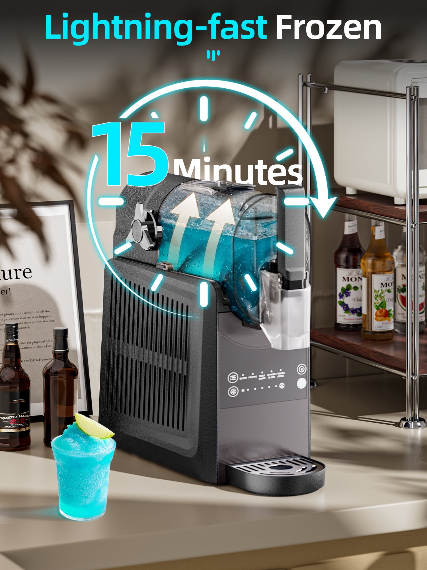 92 oz Frozen Slushie Machine for Home, No Ice Required, with Auto-Clean & 5 Preset Programs, Perfect for Margaritas, Smoothies, Milkshakes, Black