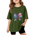 thumbnail image 3 of CCRFTGI 250 Anniversary USA Flag Shirts for Children Girls Size 10-12 Short Sleeve Happy Bow USA Flag Summer Casual T-Shirts 1776 Festival Teen Girl Clothes Tops Army Green 2-3 Years, 3 of 4