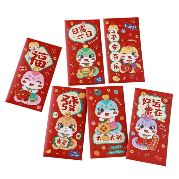 Chinese Red Envelopes, Draw Wealth & Fortune, Lucky Money Envelopes 2025 Chinese New Year Snake Year Envelope, New Year Hong Bao Embossed Gold Foil M - 6 Color Snake Designs