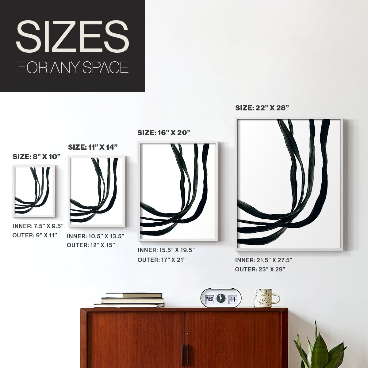 Onyx Ribbon I in White Solid Wood 11 x 14 Framed Print