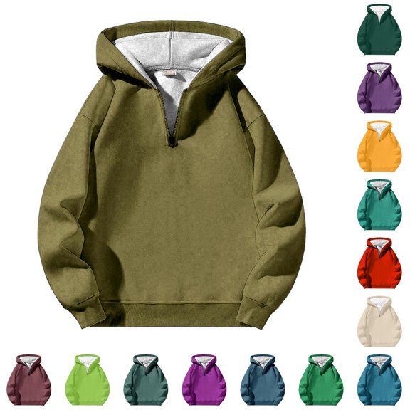 Mens Hoodies Pullover Zip Drawstring Waffle Long Sleeve Casual Plaid Pullover Hoodie Solid Color Patchwork Mens Winter Sweaters