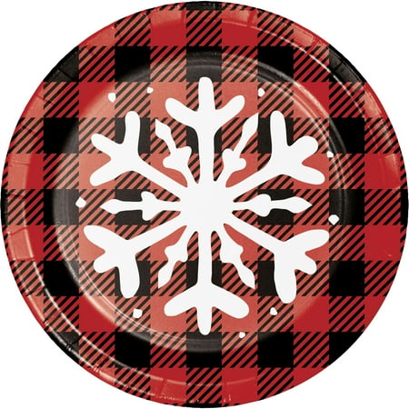 Holiday Time Buffalo Plaid Snowflake Dessert Plates, 30 ct