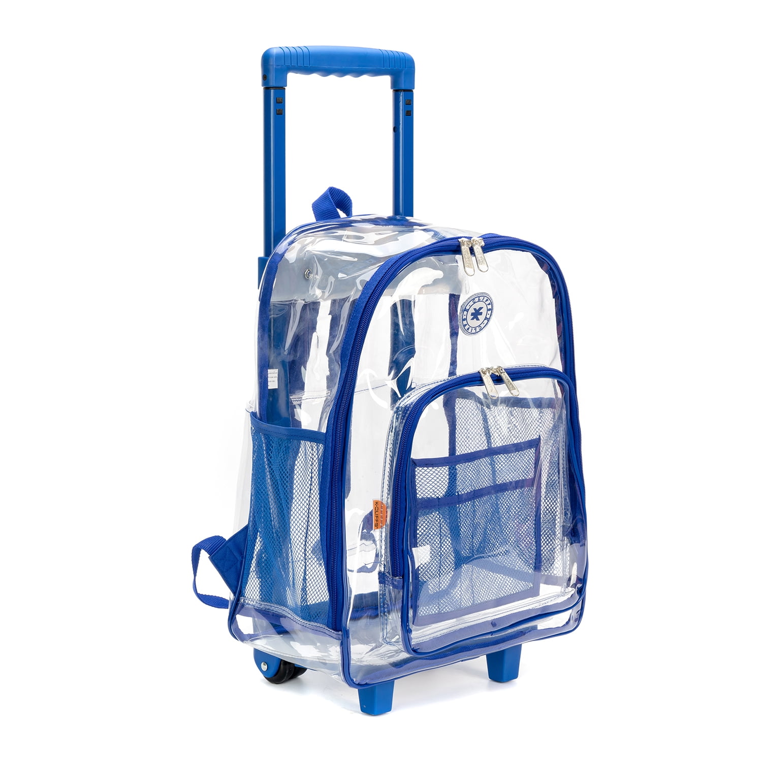 K-Cliffs 17" Clear PVC Royal Blue Rolling Clear School Backpack, Teen-Adult, Unisex