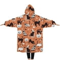 thumbnail image 2 of Oversized Wearable Blanket Hoodie,Halloween Cat Pattern Sherpa Blanket Hoodie with Super Pockets,Super Warm Fuzzy Pullover for Women & Men, 2 of 6