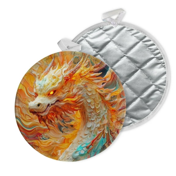 2 PCS Pot Holders for Kitchen,Potholders Sets with Hook for Oven,Cooking,Baking,Artistic Dragon With Fiery - Hued Accents