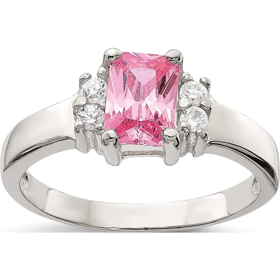 Sterling Silver Pink & White Cz Ring (Size 6) Made In Thailand qr4381-6