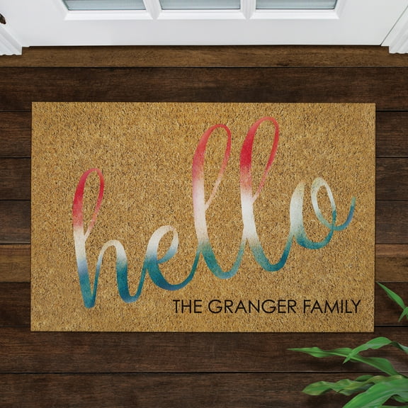 Patriotic Hello Personalized Doormat