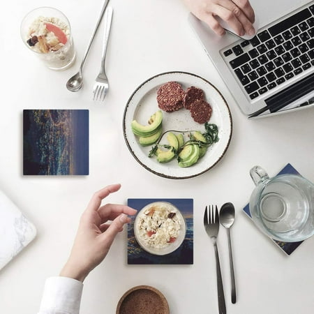 

FMSHPON Night City Scene Set of 8 Coaster for Drinks Absorbent Ceramic Stone Coasters Cup Mat with Cork Base for Home Kitchen Room Coffee Table Bar Decor