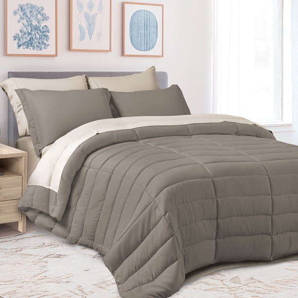 Set Edredón Acolchado con Fundas de Almohadas y Juego de Sábanas Dreamlab MATRIMONIAL SOBREDIMENSIONADO Arena beige