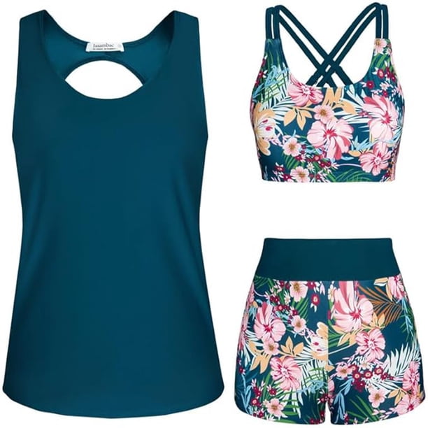 WILLBEST Trajes de Baño Natacion Mujer Traje de Baño Tankini Conjunto Para Playa E Traje de Baño de Tres Piezas Con Diseño Estampado Para Primavera Verano y Otoño Atuendo Versátil Para Ocio y Agua