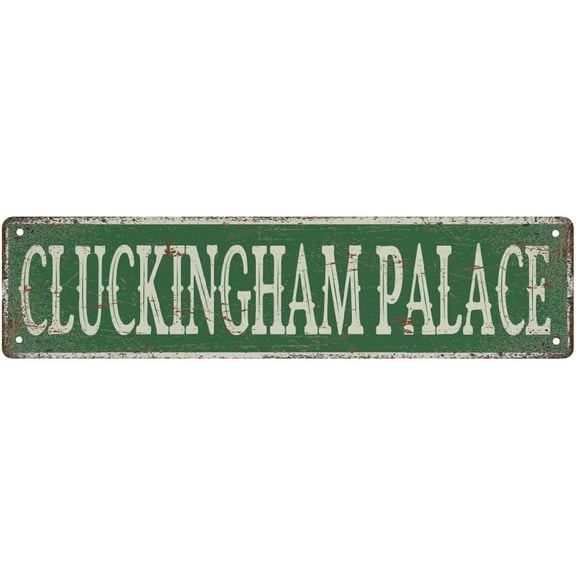 Metal Sign Tin Sign Cluckingham Palace Street Sign, Quality Metal Sign, Novelty Sign For Farm House Garage Wall Decor Tin Sign 16 X 4 Inch