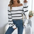 thumbnail image 6 of GBSYEWXS Sweaters For Women Daily Wear Autumn Pullover Long Sleeve Boat Neck Striped Print White Sweater, 6 of 6