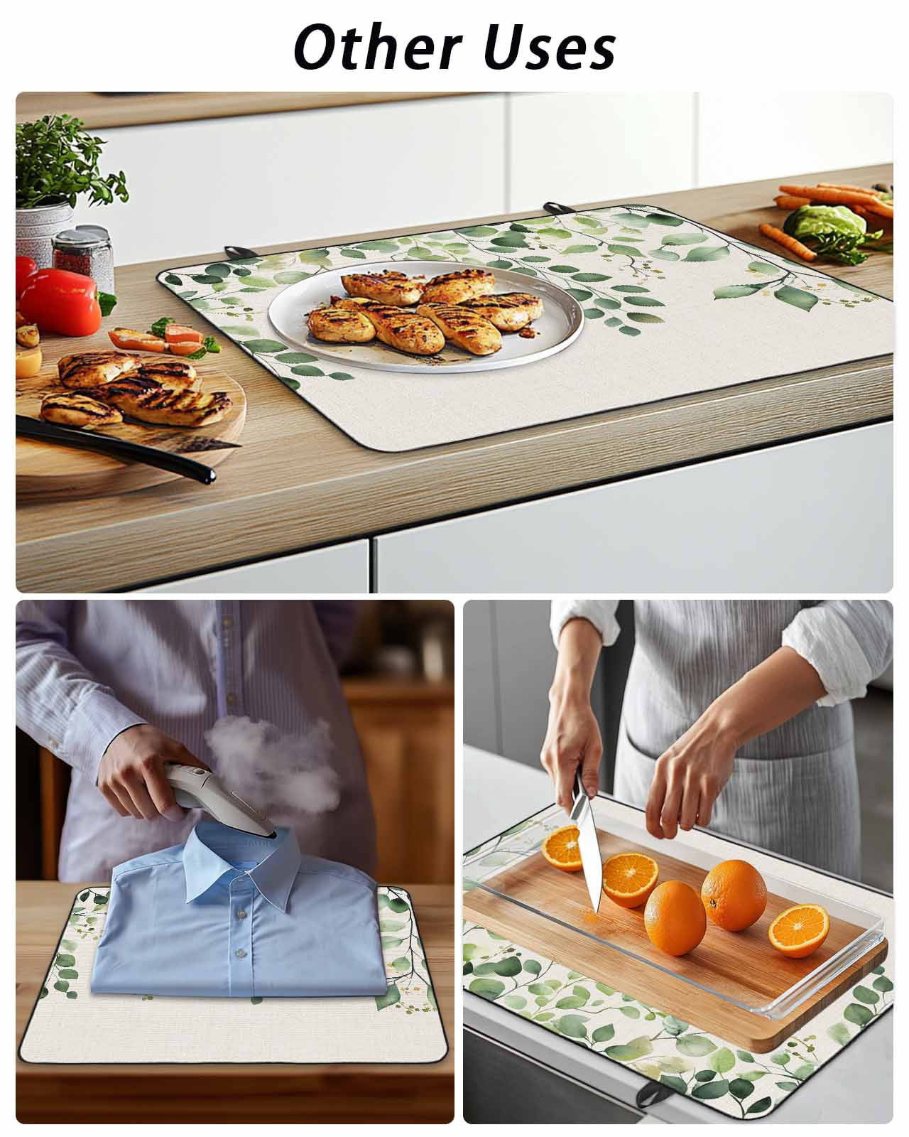 Stove Top Covers for Electric Stove, Green Eucalyptus Glass Stovetop Cover Protector, Vintage Leaves Flower Spring Summer Induction Cooktop Protector Oven Mat for Kitchen Countertop 24"x21"