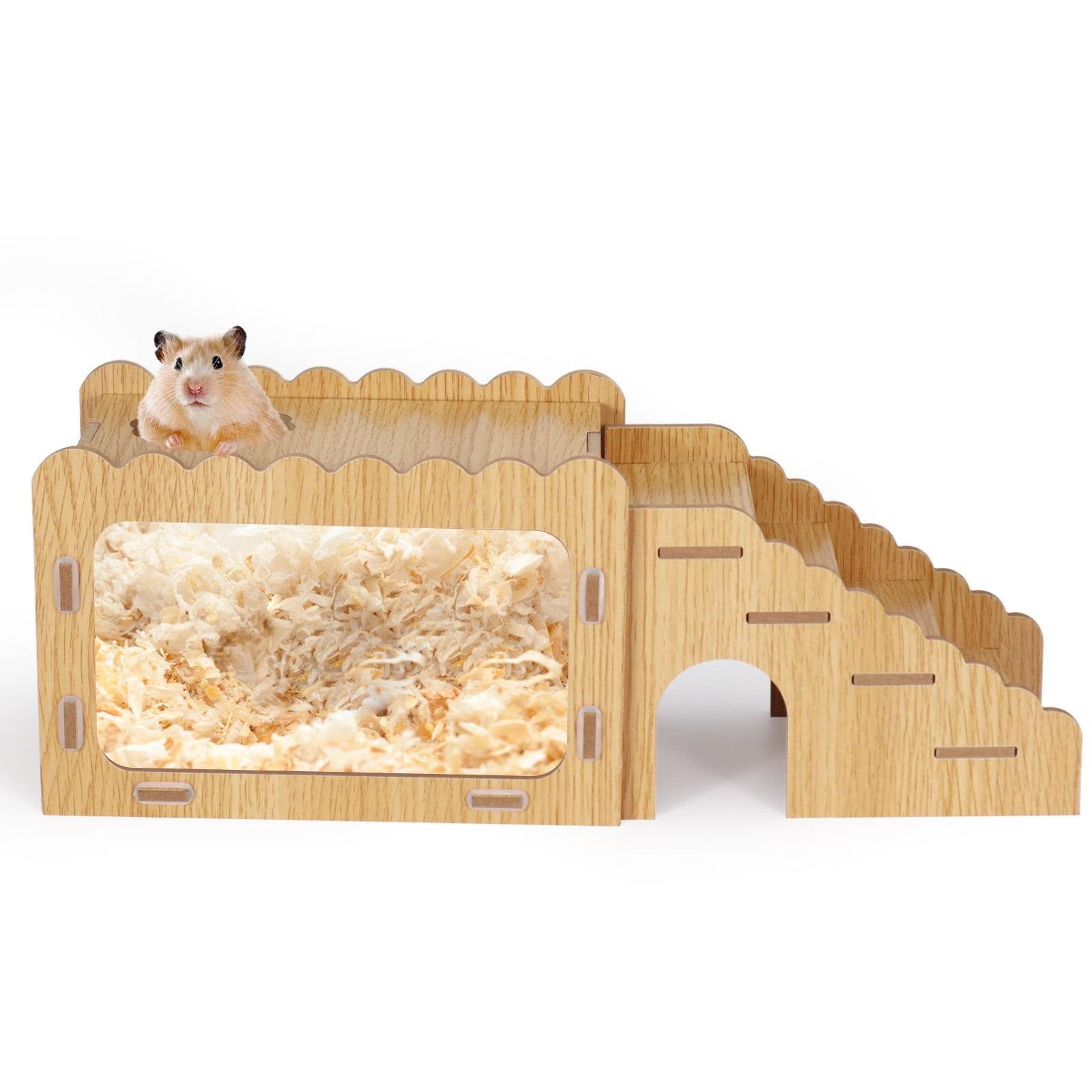 Hamster Digging Box, Visible Hamster Digging Room with Acrylic Transparent Board, Hamster Hideout and Exploration House with Climbing Ladder, Hamster Digging Wood Toy for Guinea Syrian Hamsters