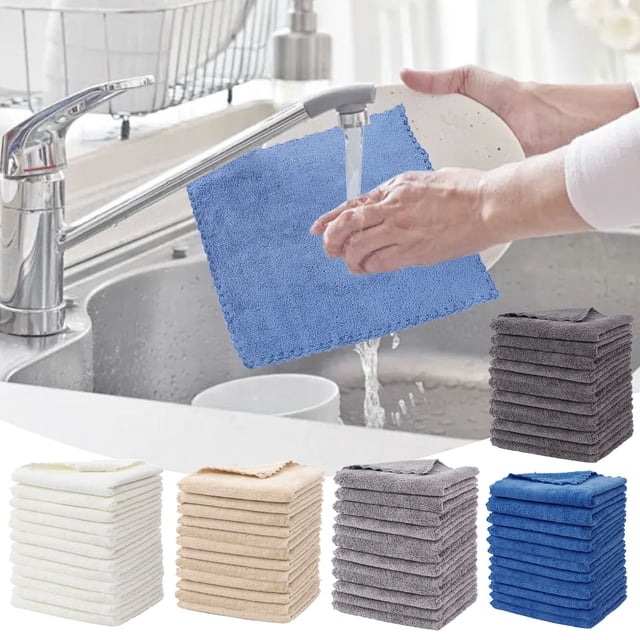 Seasonal Savings,Coral Velvet Absorbent Dish Towel, Kitchen Hand Towel, Quick-Drying Table Cleaning Cloth for Home and Commercial Use, | Polyester, Beige-678 $BS$3