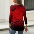thumbnail image 3 of WTOBBY Women's Halloween Graphic Tee: Spiders Bats Pumpkins Printed Round Neck 3/4 Sleeve Casual T-Shirt Top for Fall Seasonal Wardrobe,Wine M, 3 of 4