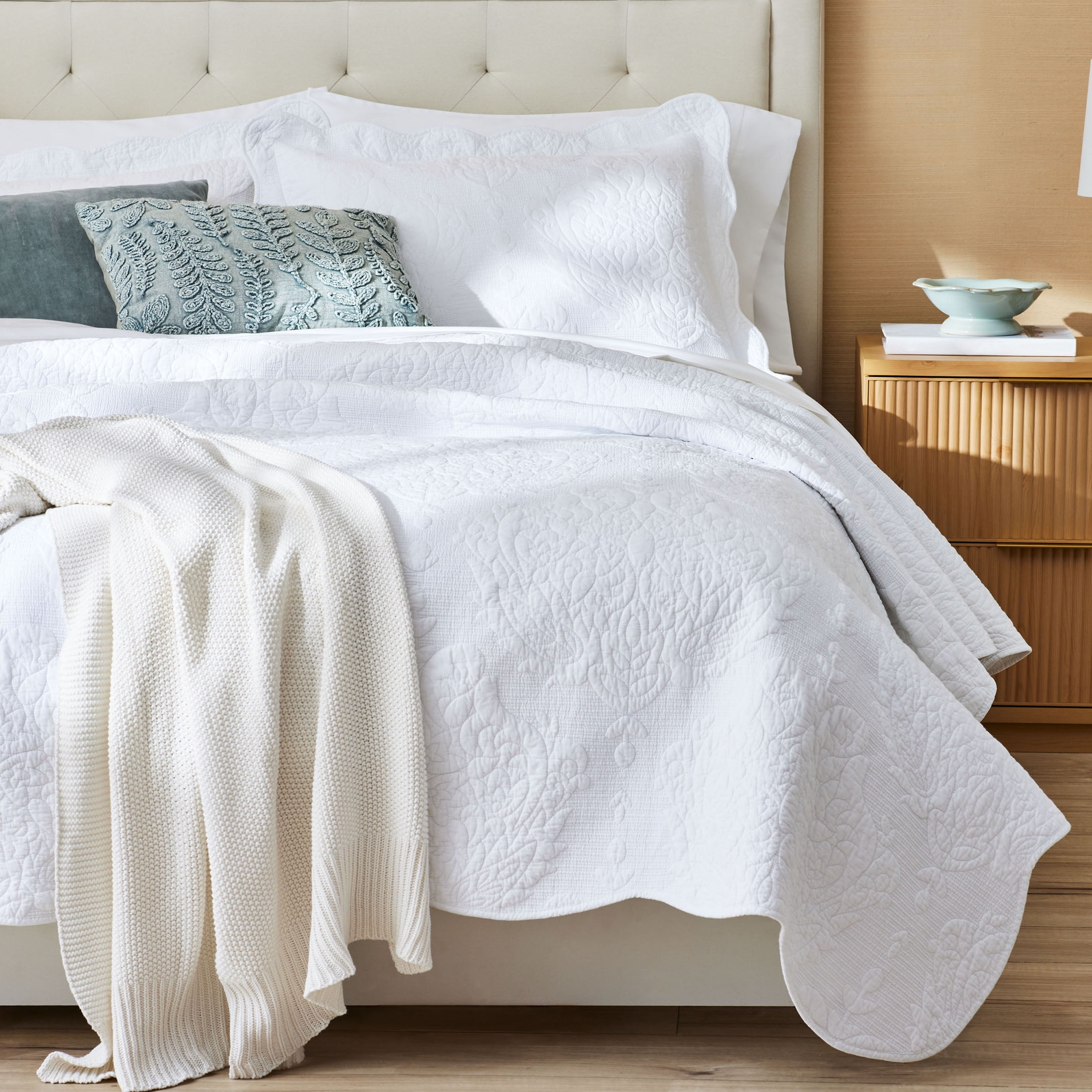 Better Homes & Gardens Embroidered Paisley Medallion Cotton Pillow Shams with Scalloped Edge (Coordinating Coverlet Sold Separately), Standard, King