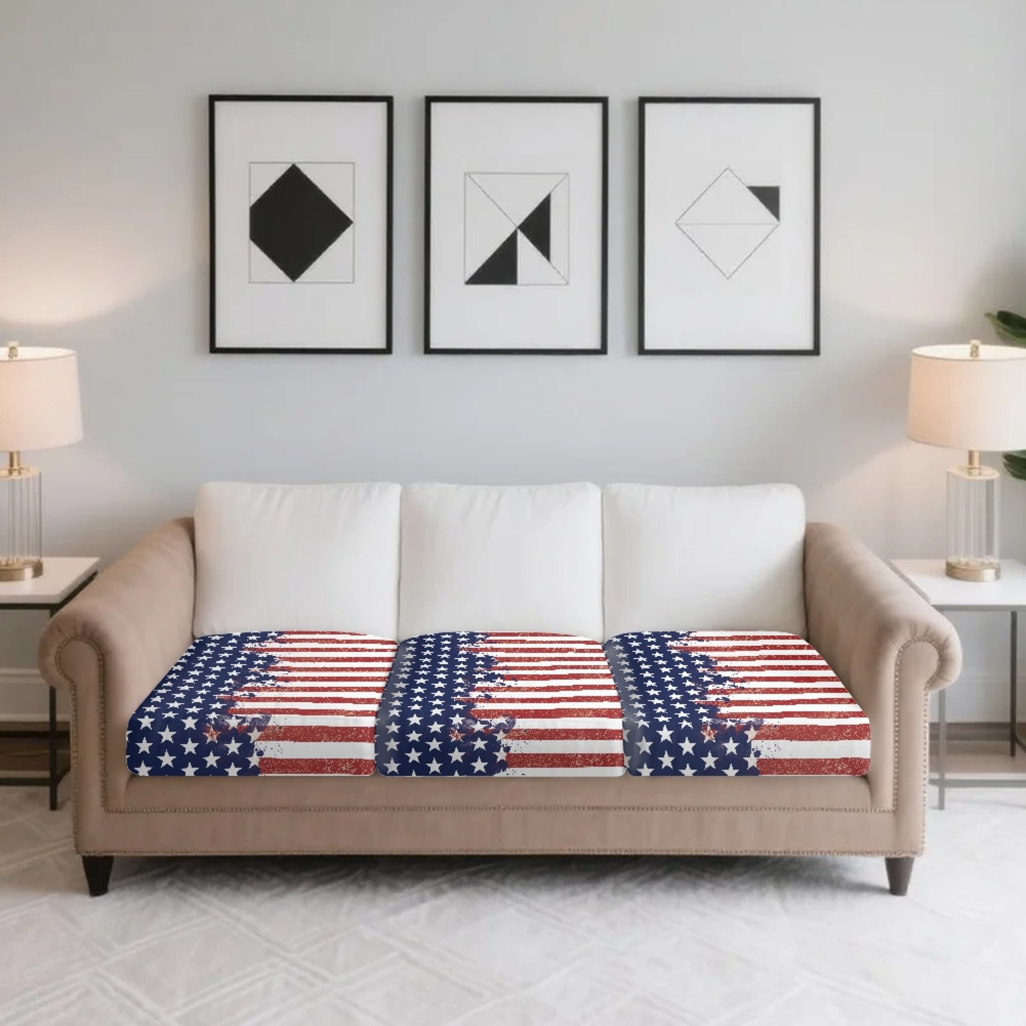 TSOVTHRID American Flag Paint Splatter Print Couch Cushion Covers, Couch Cover Sofa Slipcover for Chair Cushions Washable Sofa Cushion Furniture Protector with Elastic Bottom, 24x24 Inch