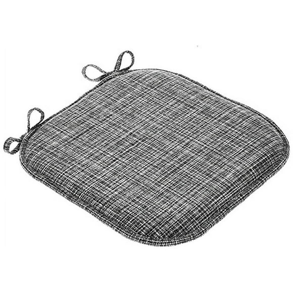Sweet Home Collection Chair Cushion Memory Foam Pads with Ties Honeycomb Pattern Slip Non Skid Rubber Back Rounded Square 16" x 16" Seat Cover, 4 Count (Pack of 1), Aria Gray/Bla