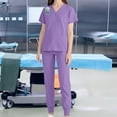 thumbnail image 1 of Conjunto de uniformes exfoliantes de manga corta para enfermera, pantalones con cuello en V, trajes de trabajo para mujer, ropa de trabajo para , púrpura, l, 1 of 8