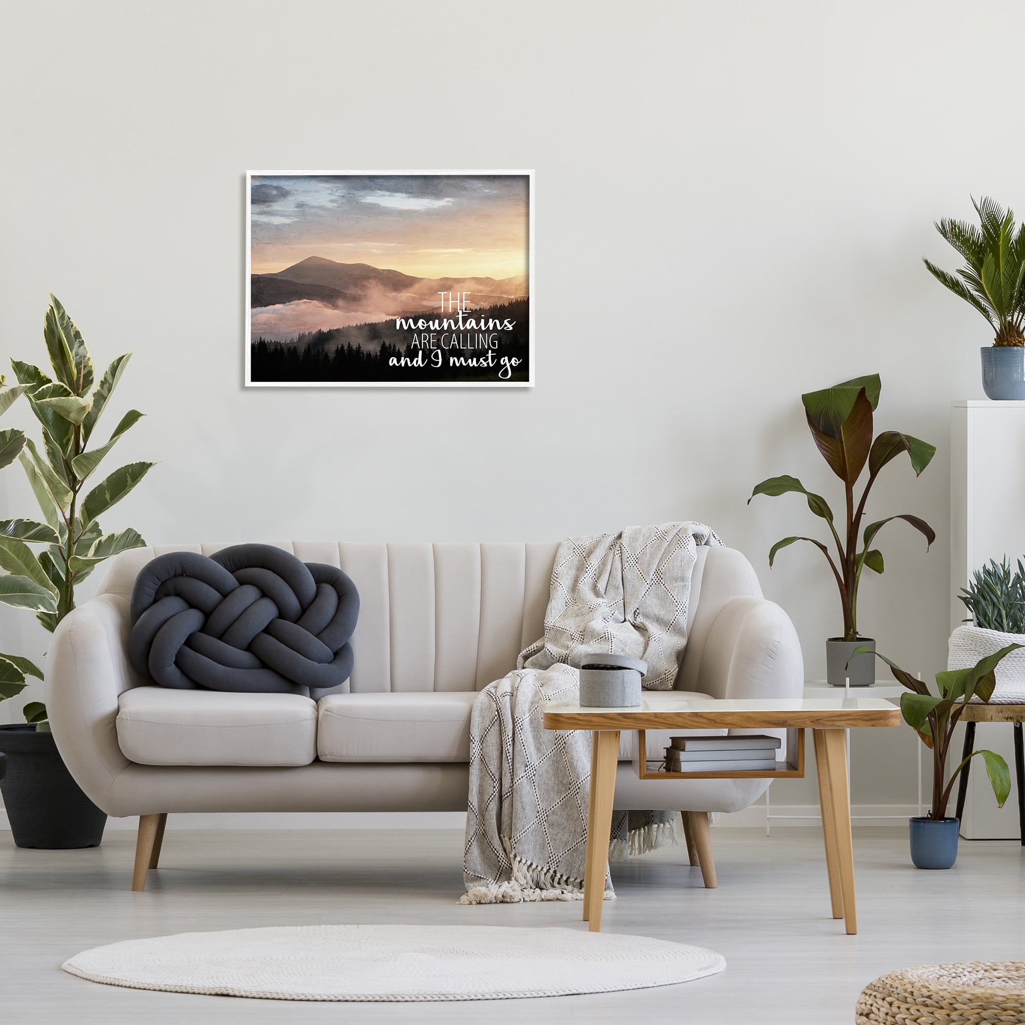 Stupell Industries Mountains Are Calling Landscape Landscape Painting White Framed Art Print Wall Art, 30 x 24