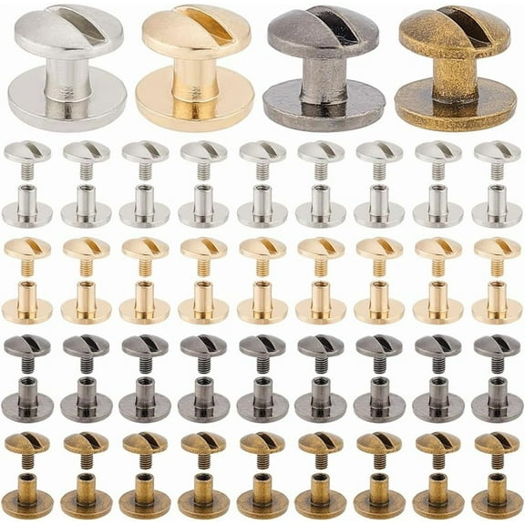 40 Sets 10 * 11.5mm Screws Posts Nail Rivet 4 Colors Round Alloy Flat Head Screws Tack Screws