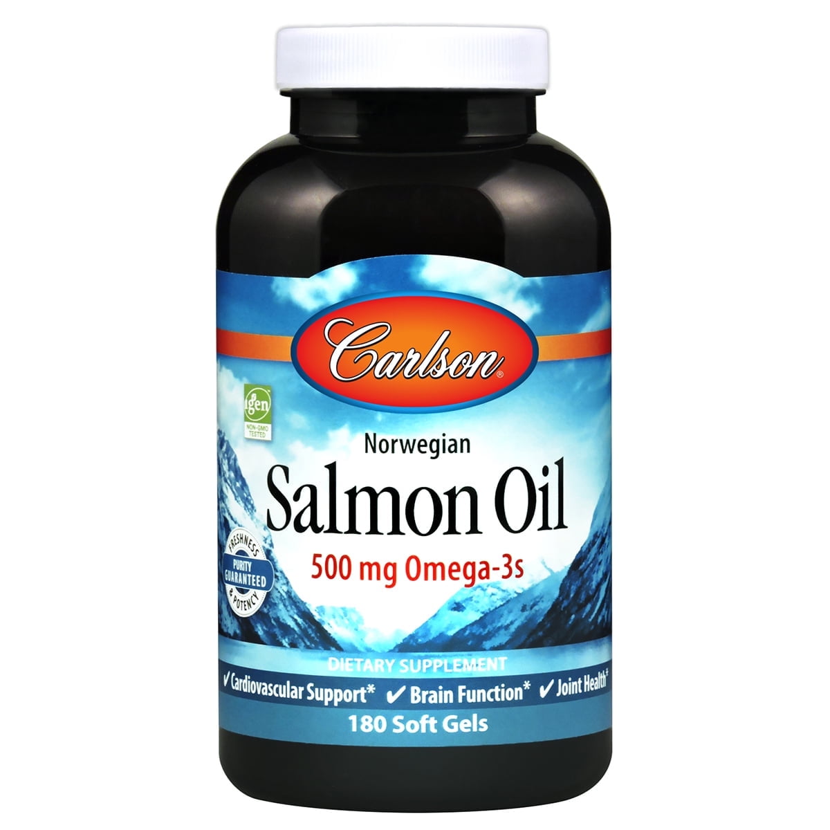 Carlson - Norwegian Salmon Oil, 500 mg Omega-3s, Norwegian, Wild Caught, Sustainably Sourced, 180 Softgels