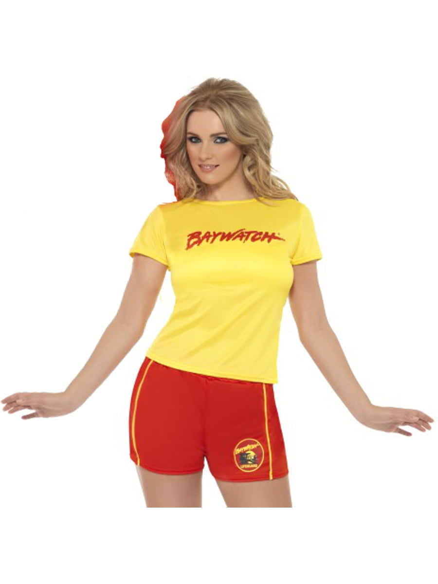 LADIES LIFEGUARD T-SHIRT FANCY DRESS COSTUME YELLOW OR RED WOMENS HEN PARTY 