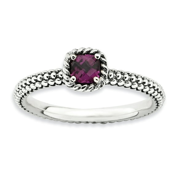 Checker-Cut Rhodolite Garnet Sterling Silver Ring