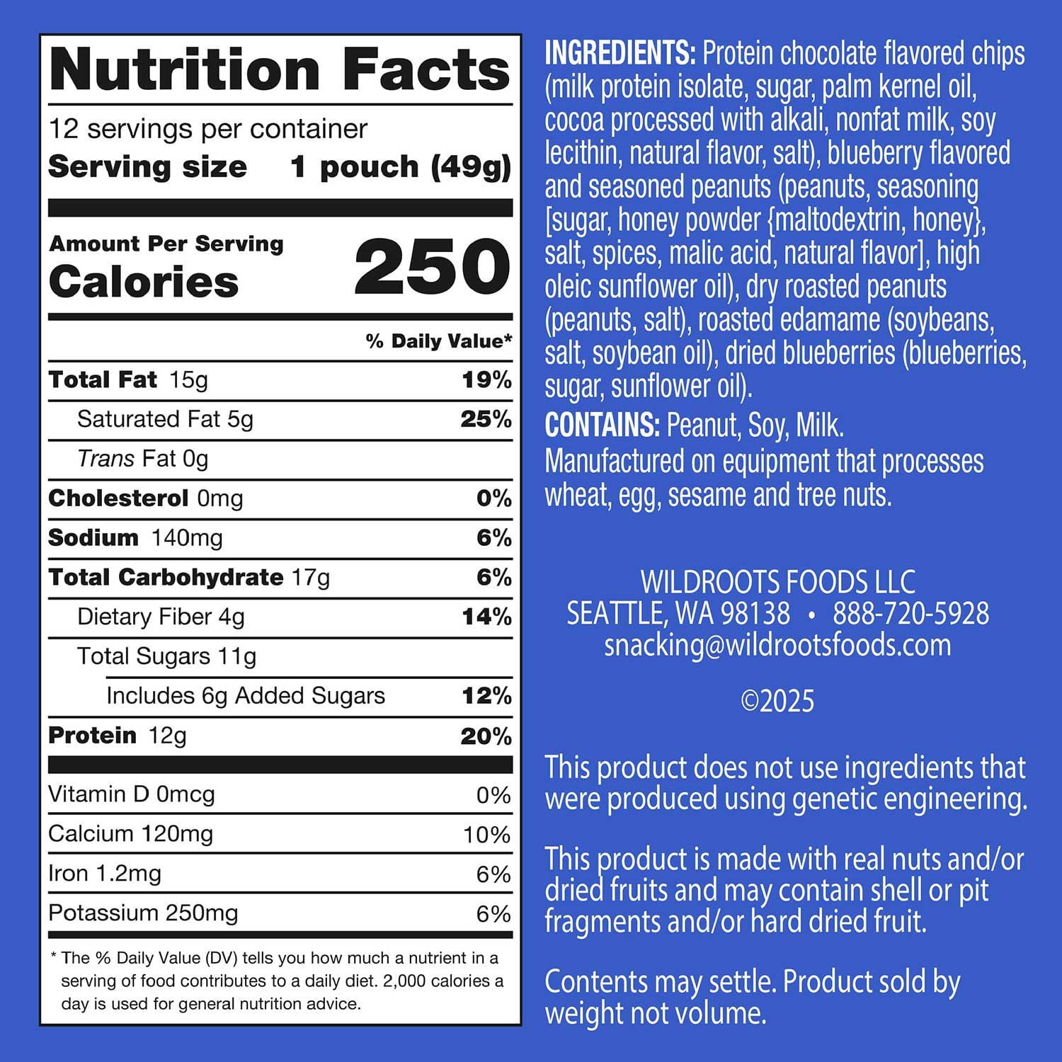 WildRoots Chocolatey Blueberry Protein Single Serve Trail Mix, 1.75 oz., 12 pk.