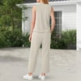 thumbnail image 5 of vigerkar Two Piece Sets for Women Summer Outfits Lounge Sets Mock Neck Tops Wide Leg Crop Pants Vacation Travel Outfits (Beige, L), 5 of 7