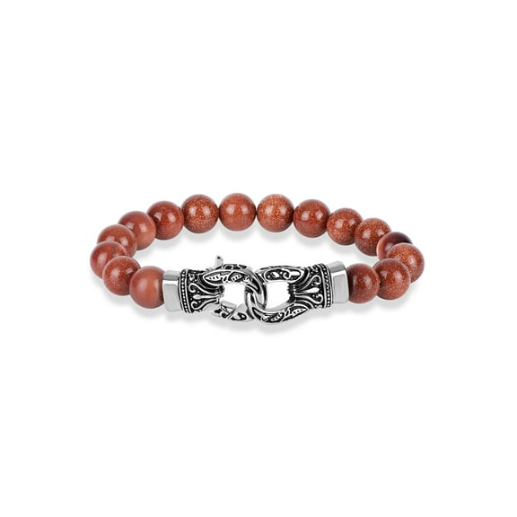 Simulated Rust Bead 316L Stainless Steel Ornate Clasp Bracelet, 9"