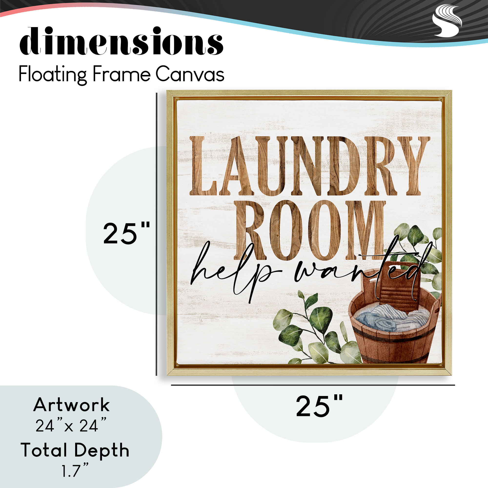 Help Wanted Rustic Laundry Room Gold Framed Floater Canvas Wall Art, design by Kim Allen