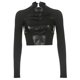 thumbnail image 3 of Camisetas De Mujer Y2K Street Motorcycle Style Cuero Malla Costura Medio cuello alto Mangas largas Ygjytge para Mujer Negro T L, 3 of 9