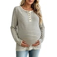 thumbnail image 7 of Noric Women Maternity Long Sleeve Striped T-Shirt Casual Henley Neck Tops for Pregnancy Fall Winter Daily Wear, 7 of 7