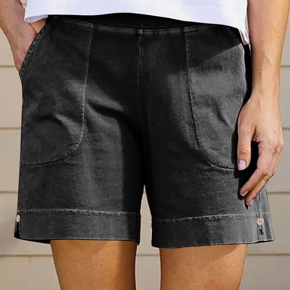 Sakmal Women's High Waisted Wide Leg Cotton Linen Cargo Shorts with Pockets