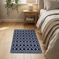 thumbnail image 3 of ODIKA 2'x3' Navy Blue Geometric Trellis Diamond Motif Washable Accent Rug Intricate Quatrefoil Lattice Framework With Ornate Star Cross Pet Friendly, Bedside Mat for Bedroom, Nursery, RV, 3 of 7