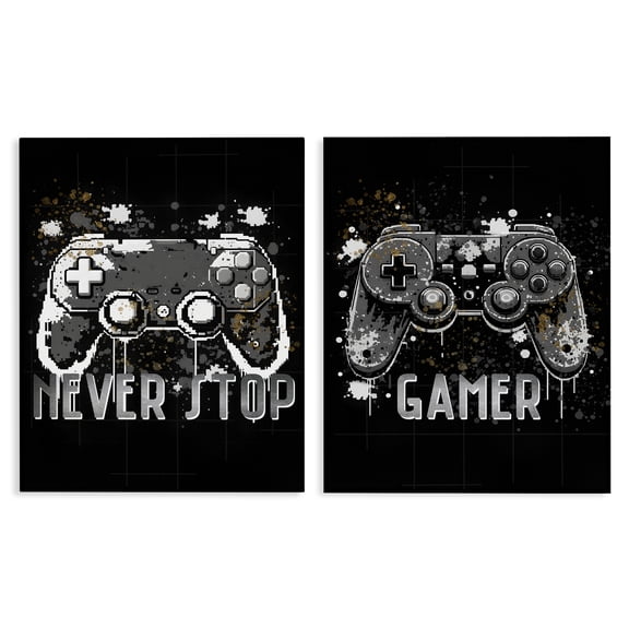 Stupell Industries Contemporary Modern Gamer Controller Phrases 2pc Canvas Art Set, 16 x 20 each, by Kim Allen