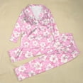 thumbnail image 2 of KKBOTIVE Womens Satin Pajama Set - Womens Pajamas Long Pants Sleepwear Sets Soft Comfy Night Wear V Neck Loungewear Cute Pajama Wear ( Pink-3 Size: L ), 2 of 5