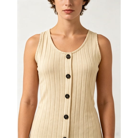 ZunFeo Yellow Tank Top Women Soft Cozy Sleeveless Ribbed Shirts with Buttons,Stretchy U-Neck Cami for Women, Size XL